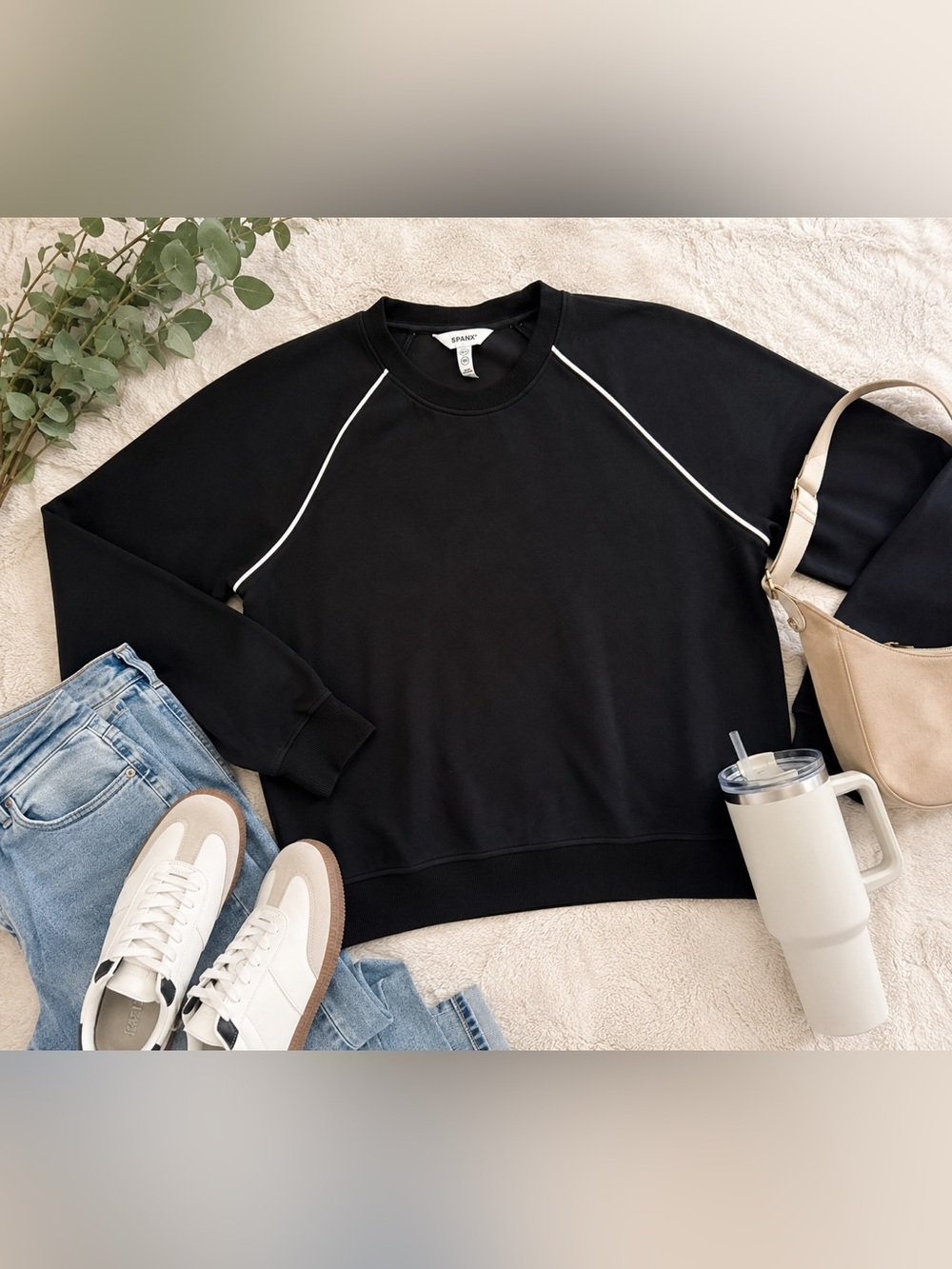 SPANX Black Sweatshirt with White Piping